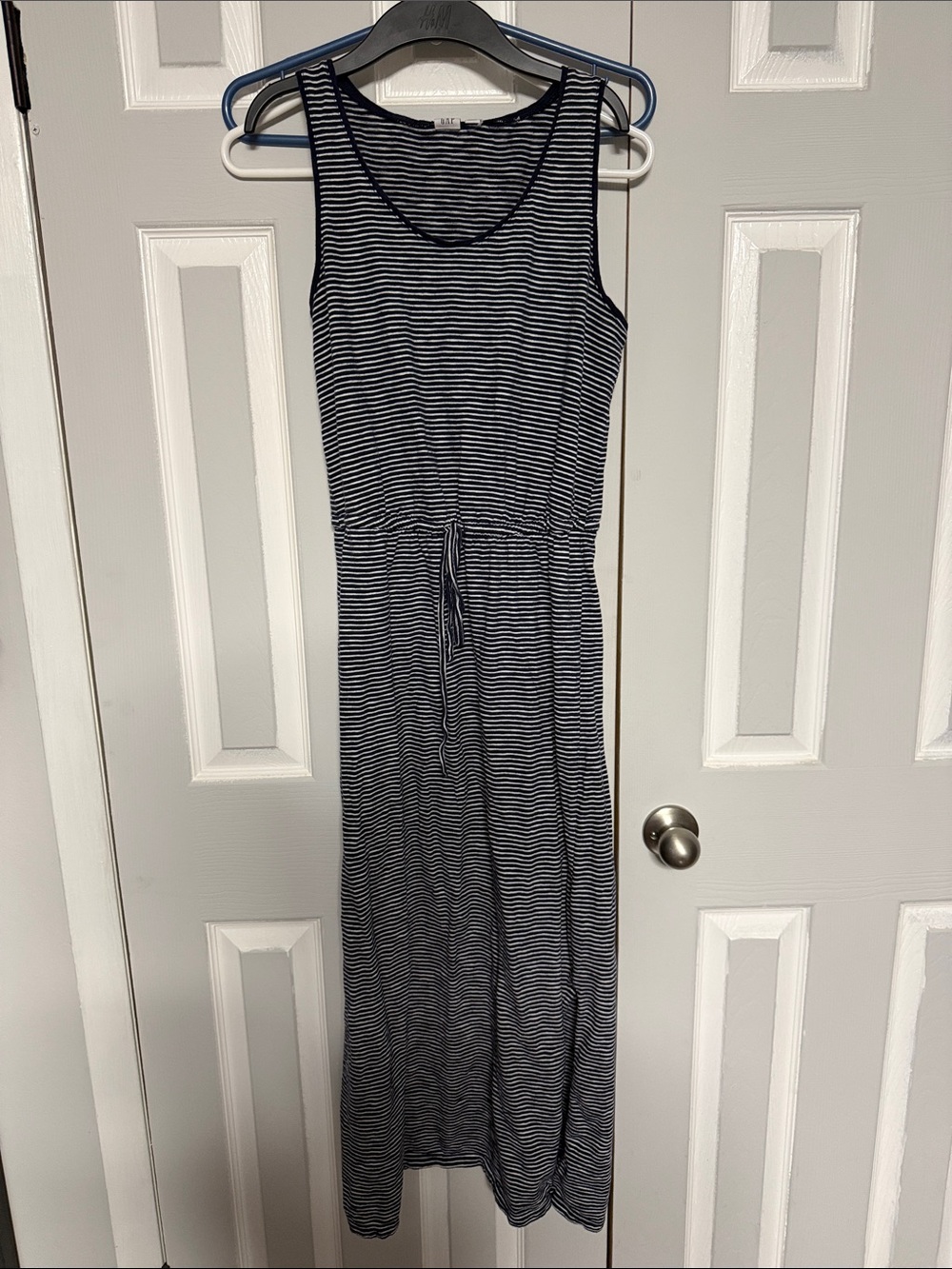 GAP Navy and White Striped Knit Maxi Dress